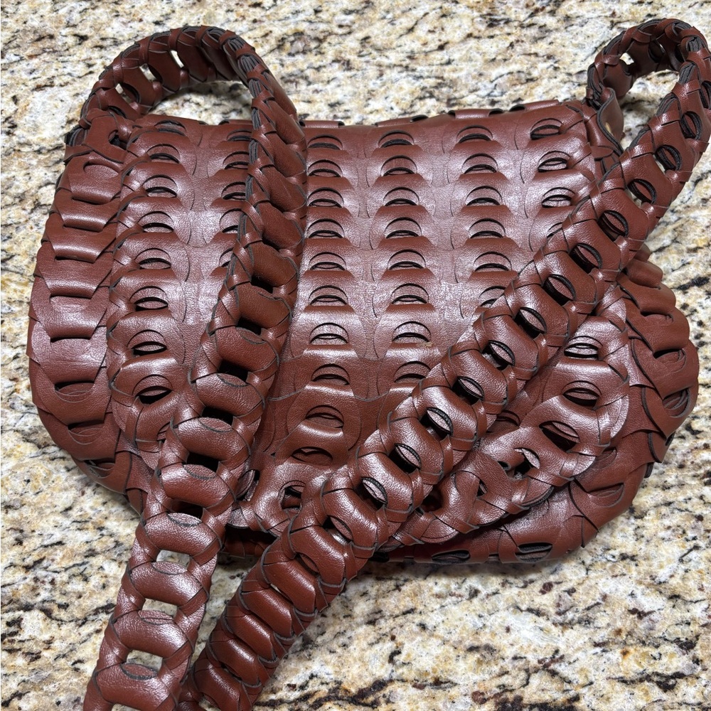 Brown Woven Faux Leather Crossbody Bag